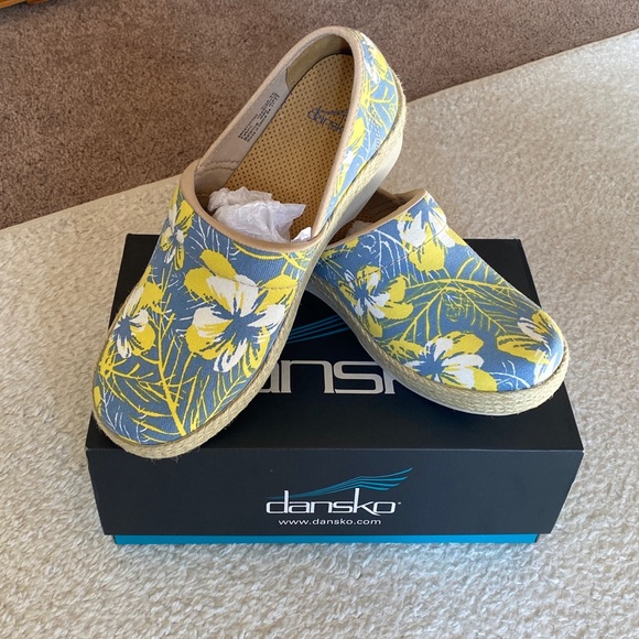 Dansko Shoes - Dansko Blue and Yellow Floral Clogs 39